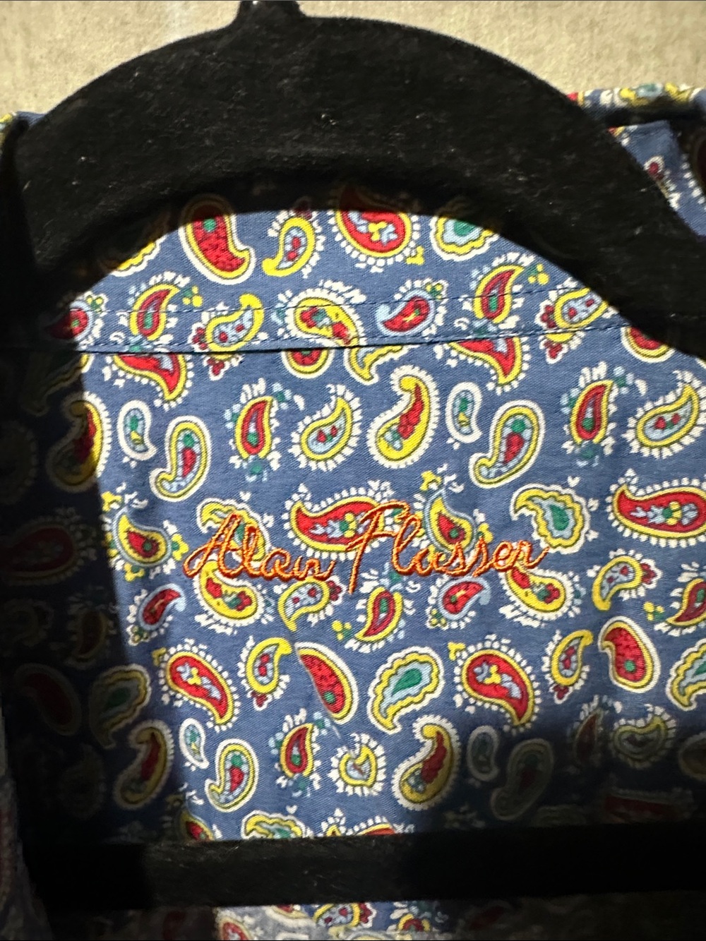 Alan Flusser Blue Paisley Dress Shirt with Red and Yellow Accents